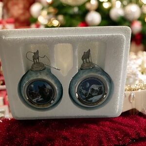 Vintage 1998 Bradford " Moon Shadows" Edition Ornaments. Wolves